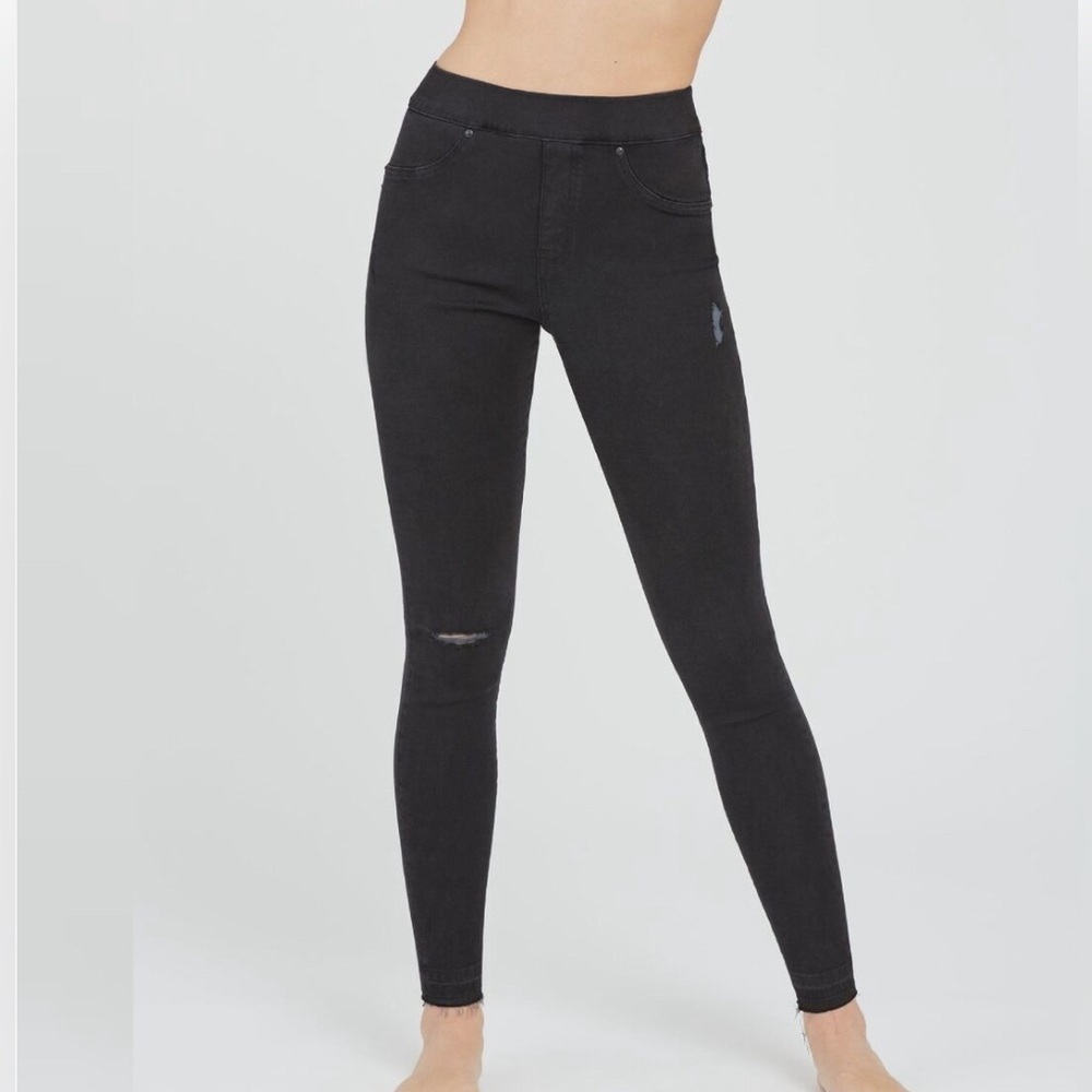 Spanx Distressed Ankle Skinny Jeans Black Size S